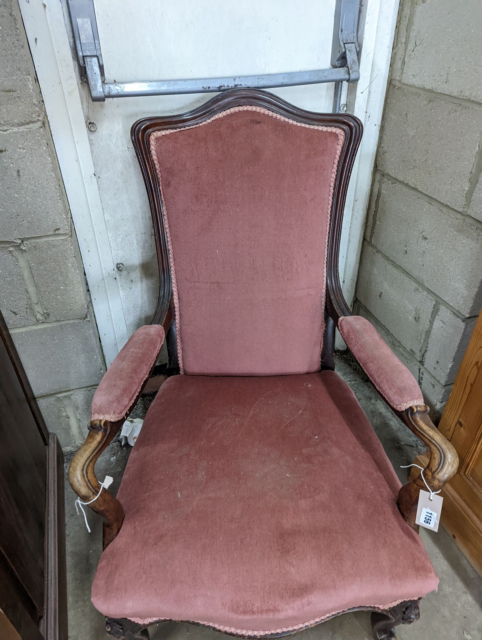 A Victorian mahogany open armchair, width 63cm, depth 70cm, height 94cm